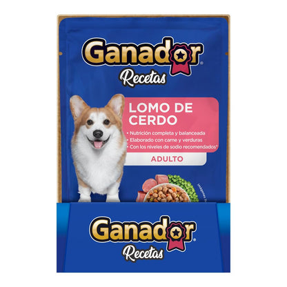 Ganador Recetas Lomo de Cerdo para perros adultos de todas las razas. Paquete con 22 piezas de 100 g c/u.