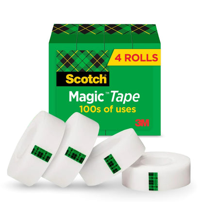 Scotch Magic Tape Cinta Adhesiva Invisible 3/4 x 1000 pulg - Sin dispensador - 4 Rollos