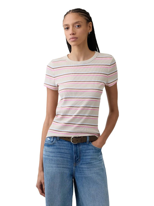 GAP - Playera de Punto Acanalada de Manga Corta para Mujer