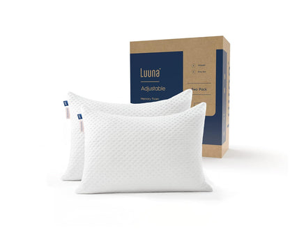 Luuna Almohada Ajustable con Memory Foam Triturado - Firme - Estándar (Paquete de 2)