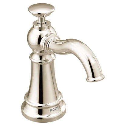 Moen S3945NL Traditional Deck Mounted Kitchen Soap Dispenser with Above the Sink Refillable Bottle, Polished Nickel