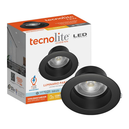 Tecnolite - Lámpara Empotrable de Techo Downlight LED 10 W, Luz Neutra, No atenuable, Multivoltaje
