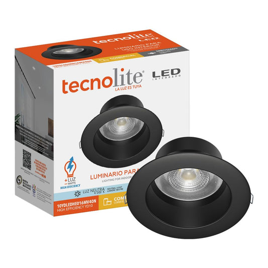 Tecnolite - Lámpara Empotrable de Techo Downlight LED 10 W, Luz Neutra, No atenuable, Multivoltaje