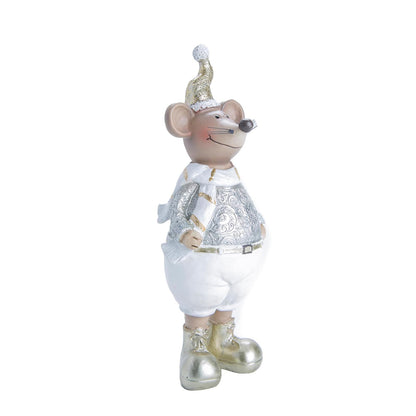 Running Adornos Navideños | Figura de Ratón con Gorro Dorado | Decoración de Navidad | Hecho de Poliresina | Tamaño 23 cm