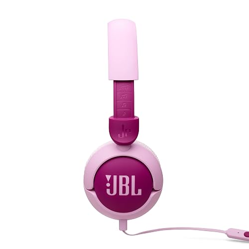 JBL Junior 320 - Auriculares con Cable en la Oreja para niños, Sonido Seguro (<85dB), micrófono Integrado, Apto para niños y Personalizable con Pegatinas Incluidas (Morado)