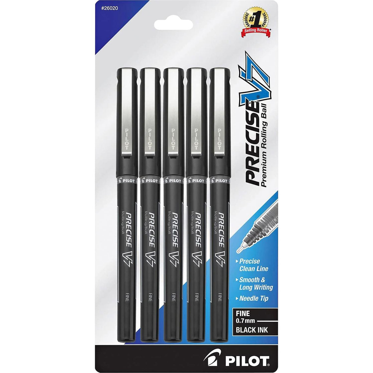 Pilot Precise V7 Stick Bolígrafo Punta Fina 0.7 mm - Paquete-de-5 - Negro