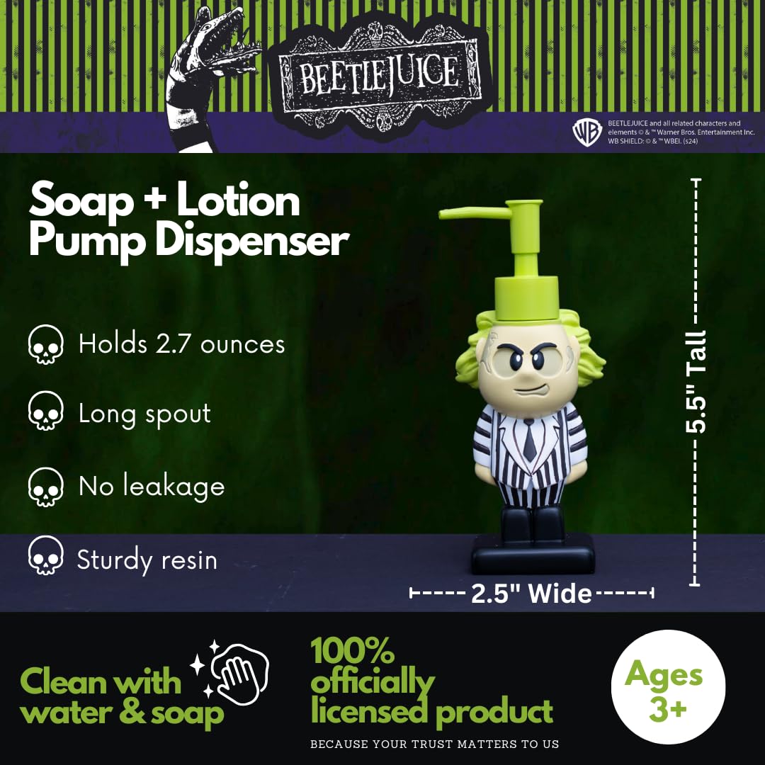Beetlejuice - Dispensador de jabón de Halloween, loción/desinfectante de Manos, 2.7 onzas, (Producto con Licencia Oficial) de Franco Collectibles