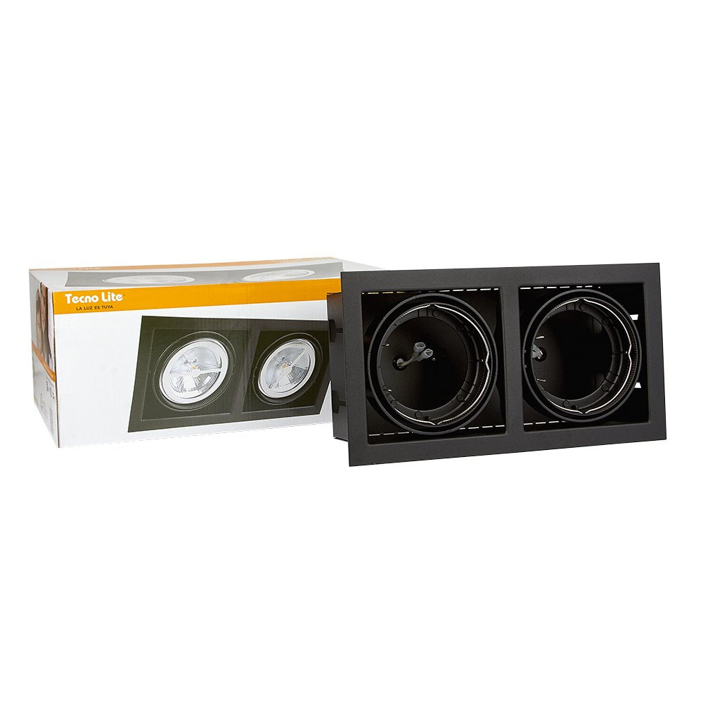 Tecnolite - Lámpara Downlight Empotrable Dirigible, Potencia Máx. 100 W, 2 Bases G53, Focos AR111 no incluidos