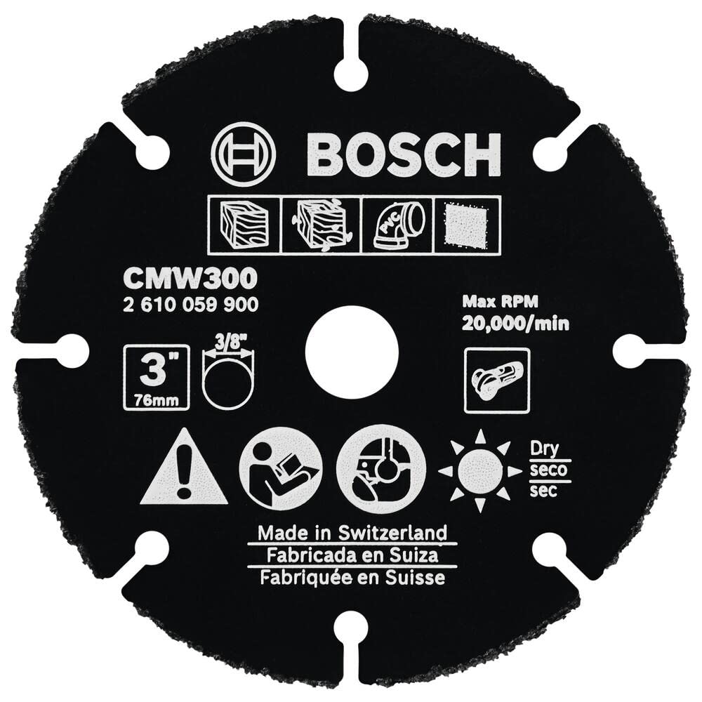 BOSCH CMW300 3 pulgadas Rueda múltiple de carburo compatible con 3/8 pulgadas. Arbor para aplicaciones en madera de corte, madera con clavos, plástico, yeso