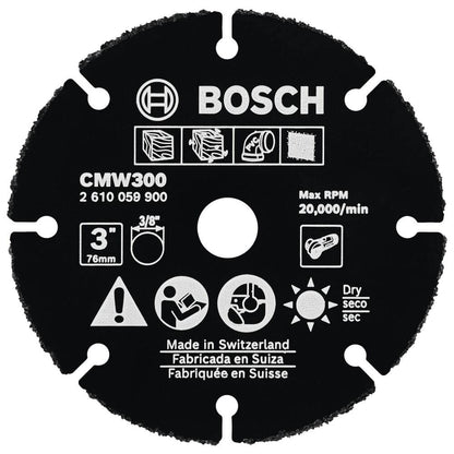 BOSCH CMW300 3 pulgadas Rueda múltiple de carburo compatible con 3/8 pulgadas. Arbor para aplicaciones en madera de corte, madera con clavos, plástico, yeso