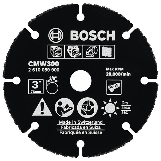 BOSCH CMW300 3 pulgadas Rueda múltiple de carburo compatible con 3/8 pulgadas. Arbor para aplicaciones en madera de corte, madera con clavos, plástico, yeso
