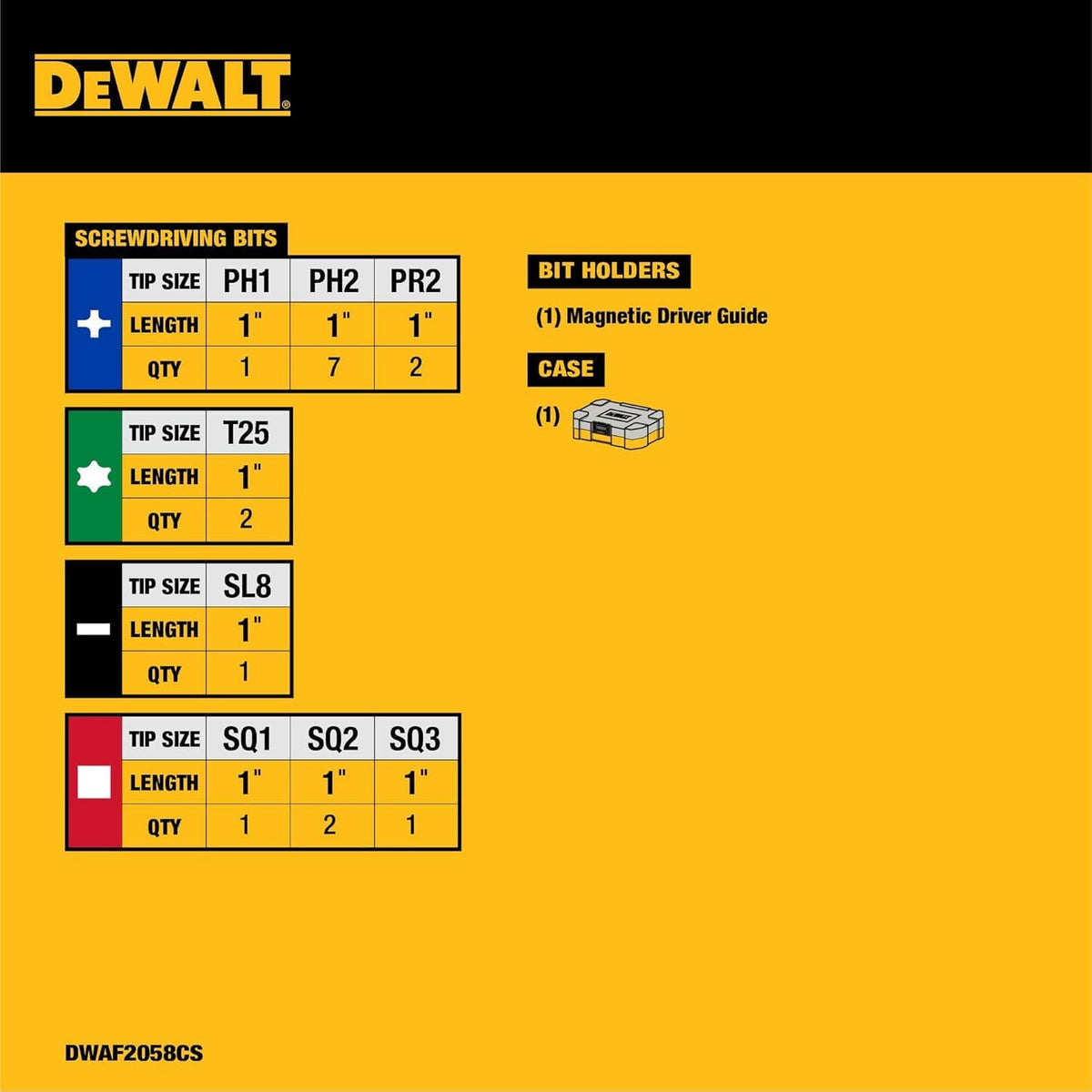 DEWALT DWAF2058CS 18 pieza(s) Juego de guía magnética compacta, color amarillo