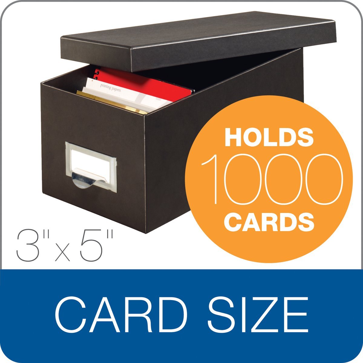 Globe-Weis Fiberboard Caja de almacenamiento de tarjetas de índice, Negro sólido, 3 x 5 pulgadas