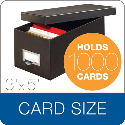 Globe-Weis Fiberboard Caja de almacenamiento de tarjetas de índice, Negro sólido, 3 x 5 pulgadas