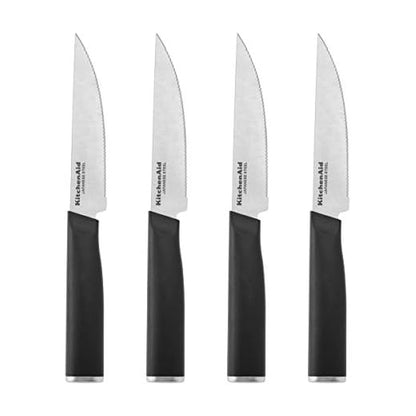 KitchenAid Classic - Juego de 4 cuchillos de carne de 4.5 pulgadas, cuchillas japonesas de alto carbono, juego de cuchillos de cocina afilados, negro