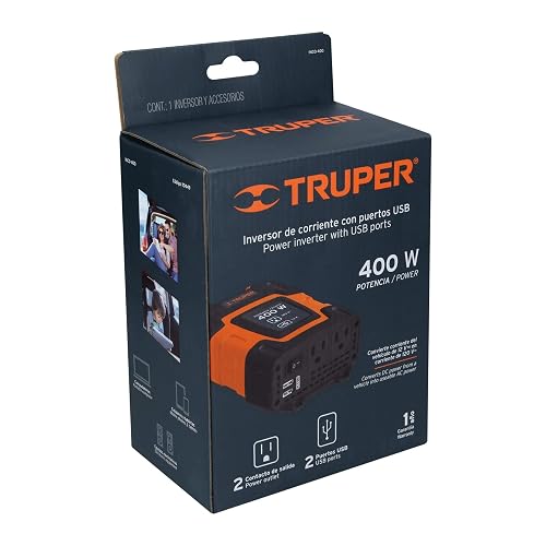 TRUPER Inversor de Corriente 400 W con Adaptador de Caimán, Naranja, INCO-400