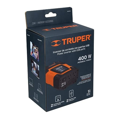TRUPER Inversor de Corriente 400 W con Adaptador de Caimán, Naranja, INCO-400