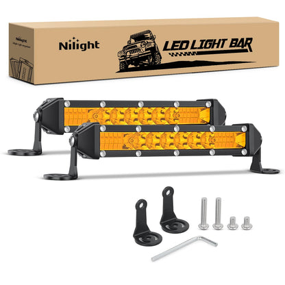 Nilight - Barra de luz LED delgada, 2 unidades de 7 pulgadas, 16 LED, combinación de inundación de punto de una sola fila, color ámbar, para conducción de niebla de 12 V, 24 V, ATV, camioneta, tractor