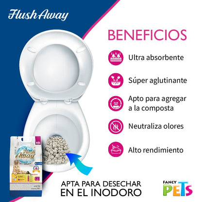Fancy Pets Arena para Gatos de Bentonita Soluble Desechable en Inodoro Libre de Polvo 4kg Flush Away