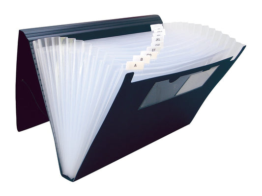 Oxford F068BK Archivo Expandible Polipropileno 12 Espacios Cierre Elástico, Tamaño Oficio, Color Negro