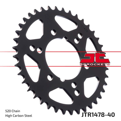 JT Sprockets JTR1478.40 40T - Piñón Trasero de Acero Negro, 40 Dientes/Paso 520