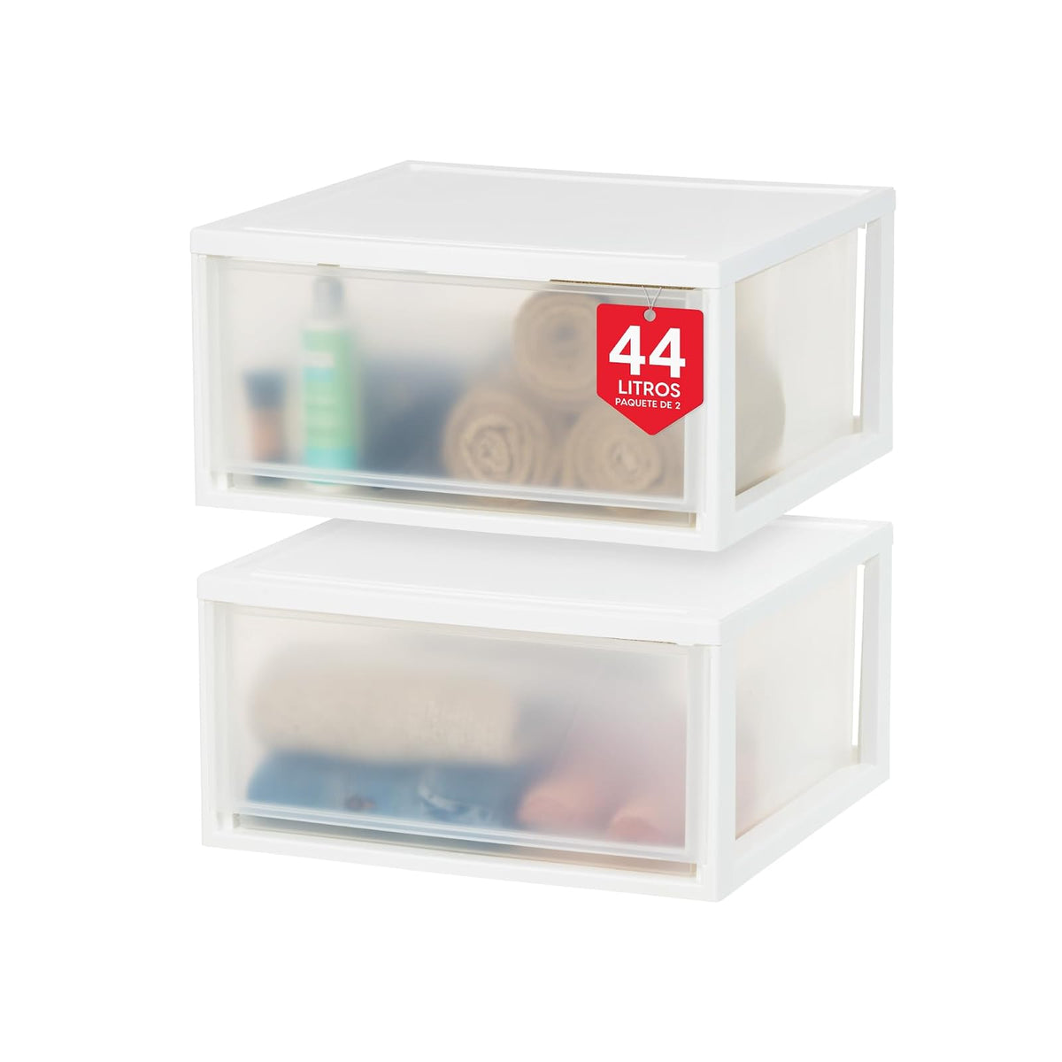 IRIS USA 44.5 L Cajón de Plástico Extra Grande Apilable, Paquete de 2, Organizadora Apilable con Cajón Deslizable para Dormitorio, Cuarto de Manualidades, Dormitorio, Oficina, Blanco