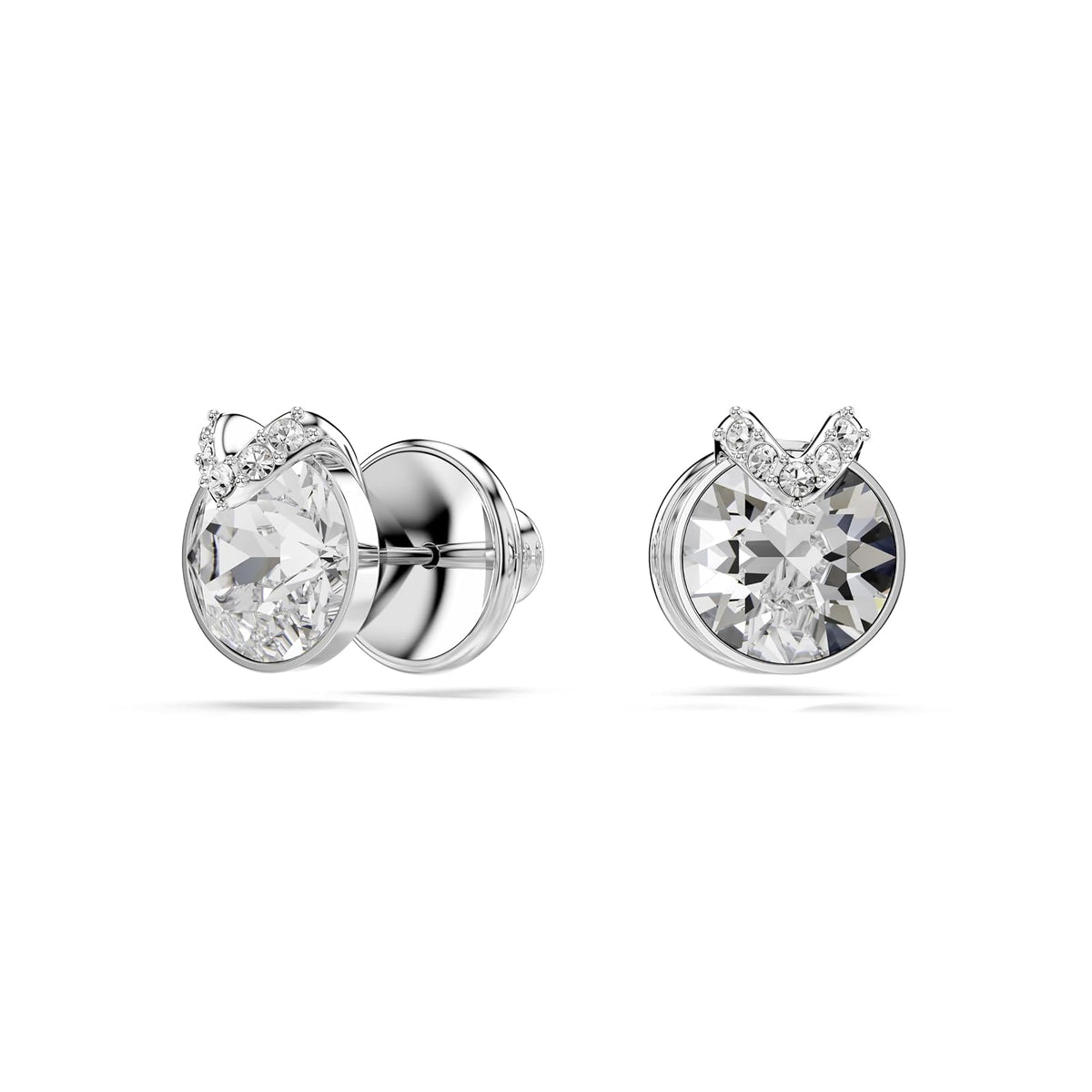 arete Swarovski Bella, corte redondo, pavé, blanco, baño de rodio