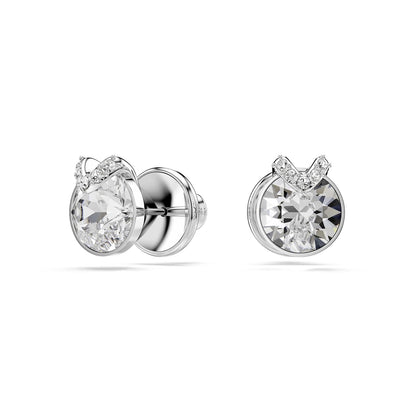 arete Swarovski Bella, corte redondo, pavé, blanco, baño de rodio