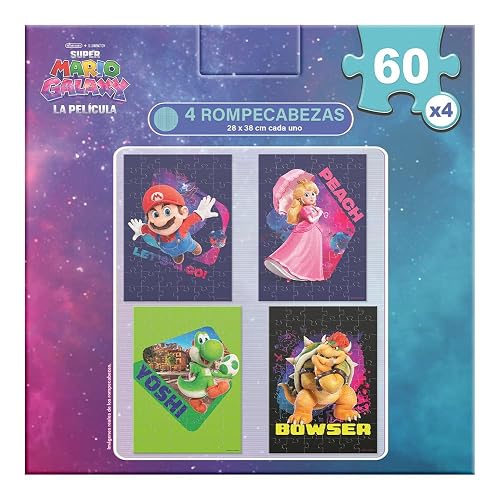 NOVELTY CORP Rompecabezas 4 en 1 Super Mario Galaxy, 60 Piezas Cada Uno