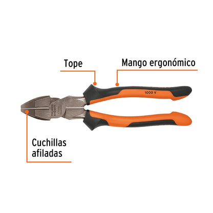 Truper Expert T211-9X, Pinza para electricista 9" alta palanca mango Comfort Grip