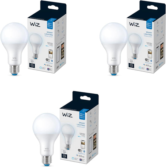 WiZ 100W Eq. foco LED inteligente A21 de 14,5 W, luz diurna (5000 K), paquete de 3 – 1600 lúmenes, E26, interior – Se conecta a tu Wi-Fi existente – Control con voz o aplicación – Activar con