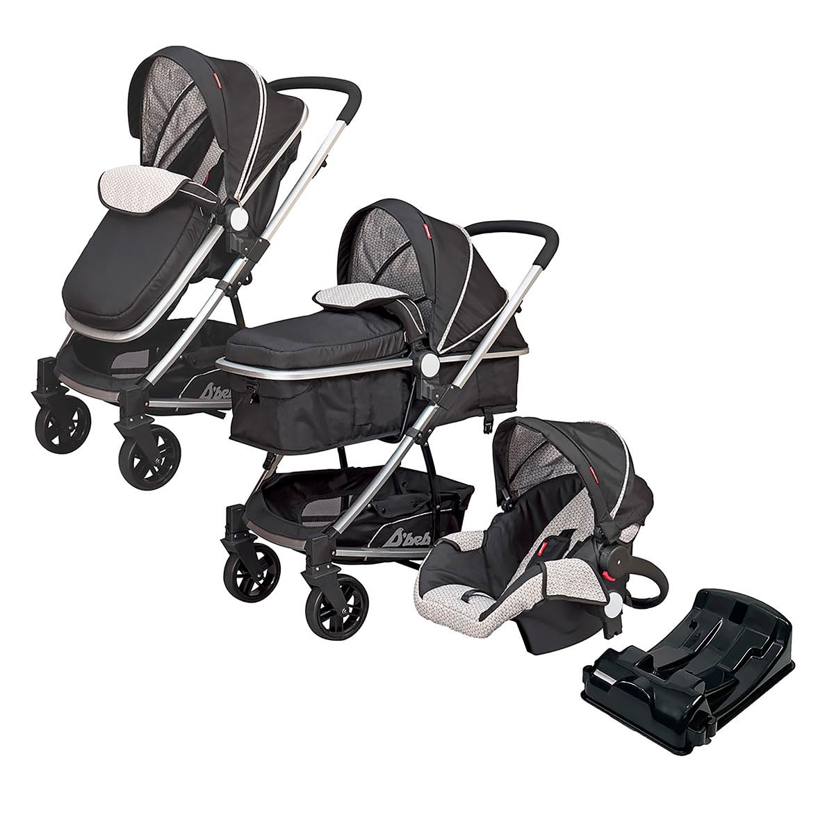 D´BEBÉ - Carriola Travel System Crown - Carriola Multifuncional - Ideal para Bebés Recién Nacidos y hasta los 4 años - Incluye Bambinieto y Autoasiento - Color Negro