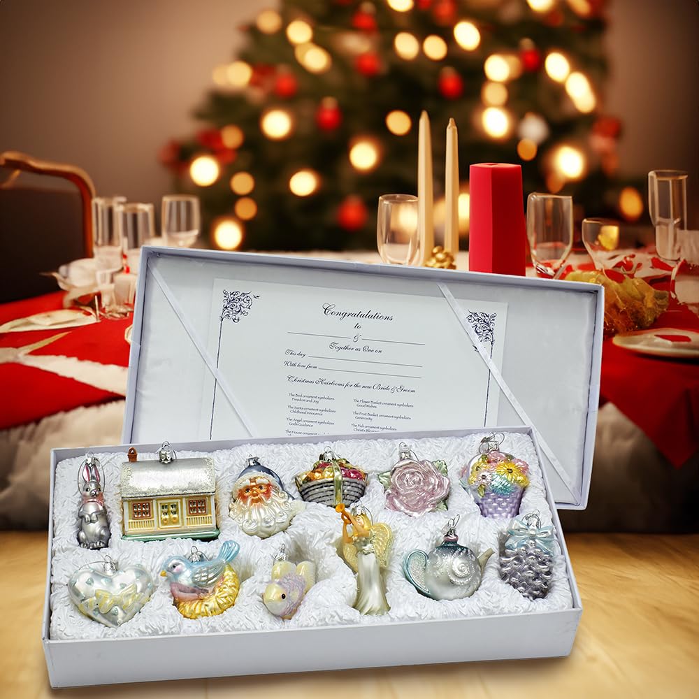 Kurt Adler - Adornos de Cristal para Novia de 3 a 4.375 Pulgadas, Juego de 12 Piezas, Multicolor