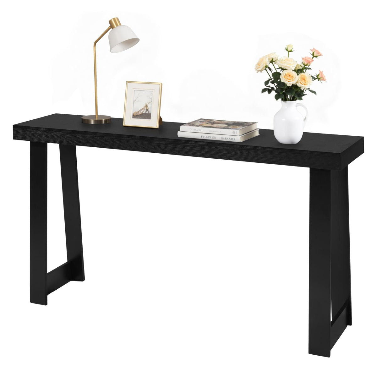 VEVOR Mesa Consola Moderna, Mesa Auxiliar Rectangular para Colocar Detrás del Sofá, 140 x 30,5 x 81 cm, Fabricada en Panel Multicapa, para Recibidor, Dormitorio, Sala de Estar, Negro, Carga 50 kg