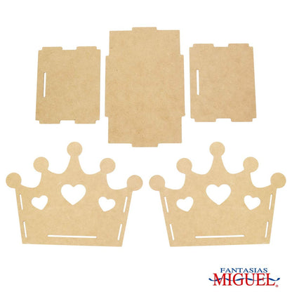 Mylin Corona De Princesa De Madera Para Decorar. Ideal para Dulceros, Centros de Mesas, Mesas De Dulces, Regalos, Fiestas de Princesa. Tamaño: 19.5cm Alto x 26cm Largo x 11.5cm Ancho.