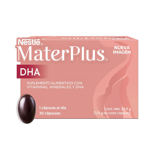 Mater Plus Suplemento Alimenticio Con Vitaminas, Minerales y DHA Caja 30 Cápsulas