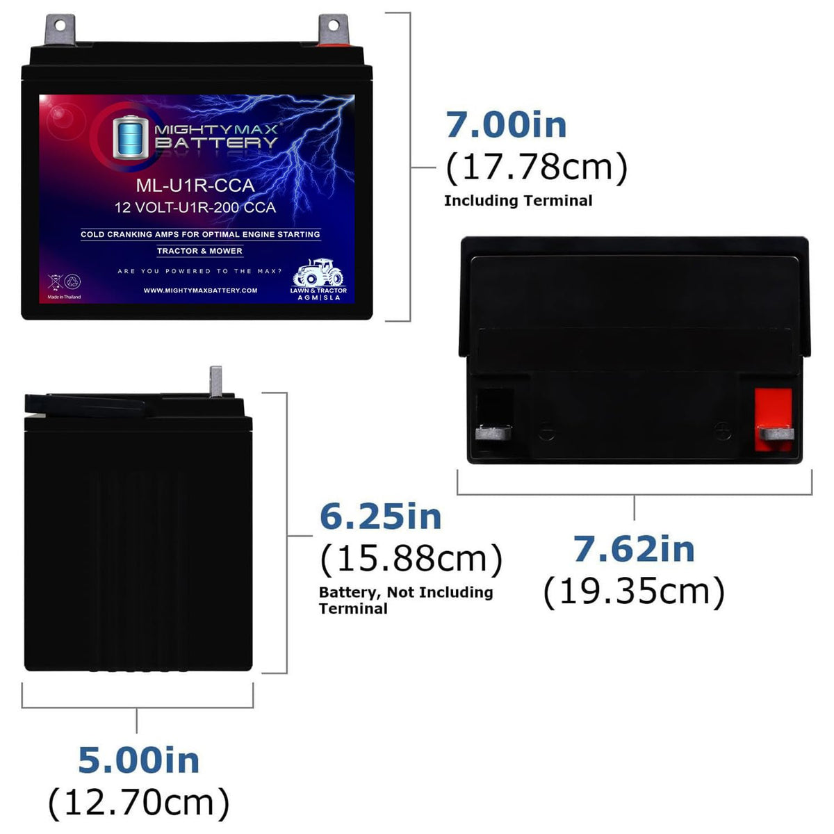 Mighty Max Battery ML-U1-CCA-XRP -12 voltios, 200 CCA, tuerca y tornillo (NB), batería recargable SLA AGM