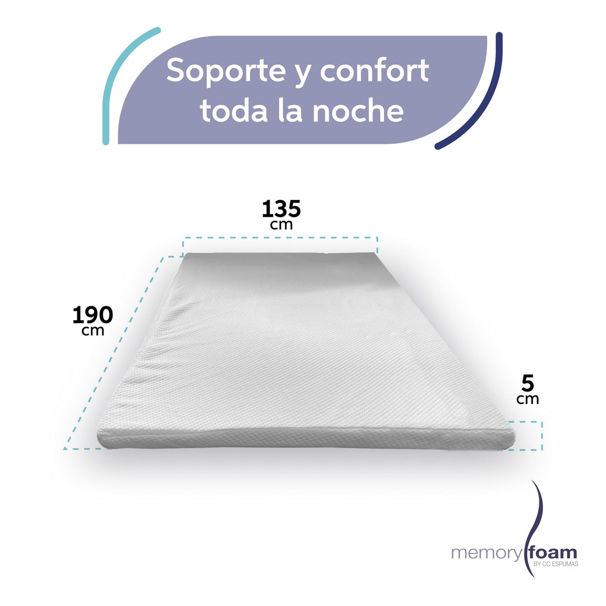 Memory Foam | Colchoneta Matrimonial – Sobrecolchón Blanca – Hipoalergénica, Anti caros, 100%