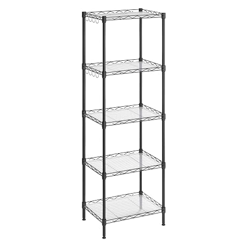 SONGMICS Estantería de Cocina, Estantería de 5 Niveles, 8 Ganchos, 30 x 40 x 121 cm, Metal, Altura Ajustable, Negro MLGR115B01V1
