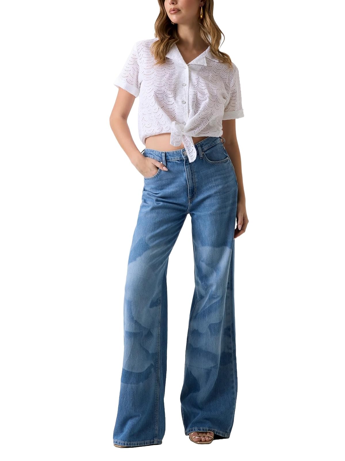 Guess Blusa Sharon de Manga Corta con ojillos