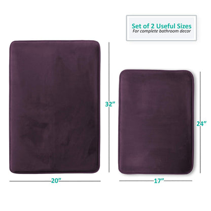 Clara Clark - Juego de 2 Alfombrillas de baño de Espuma viscoelástica de Terciopelo para baño, Antideslizantes, con Respaldo de PVC, Lavables, se Seca rápidamente, Color Morado