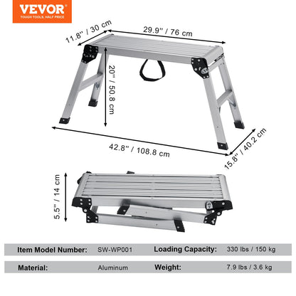 VEVOR - Plataforma de trabajo plegable, 30 x 12 x 20 pulgadas, escalera de aluminio para paneles de yeso, capacidad de carga de 350 libras, banco de trabajo resistente con pies antideslizantes, ideal para lavar vehículos, limpiar, pintar, decorar