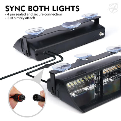 Xprite Luces estroboscópicas LED duales parabrisas ventosas, visera tablero mando, luz advertencia seguridad emergencia vehículos bomberos, ambulancias POV, camiones bomberos - Blanco Rojo