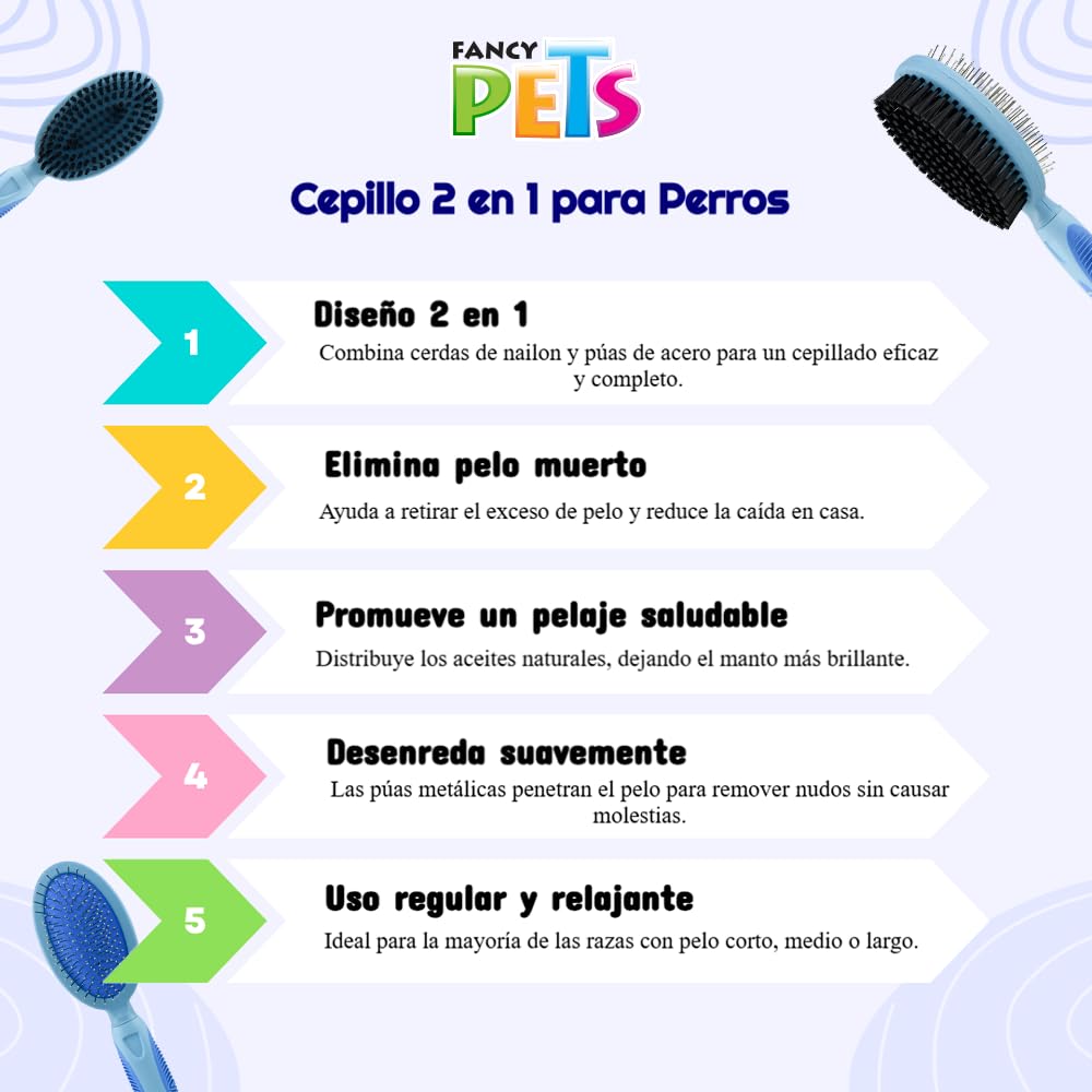 Fancy Pets Cepillo Doble Grande para Perro con Cerdas y Púas de Acero