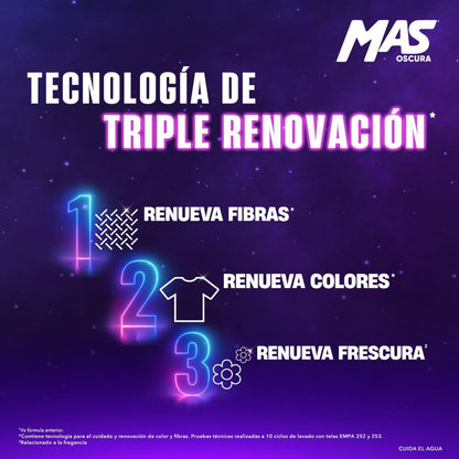 MAS - Oscura Detergente Líquido, 6.64L; Colores Oscuros Intensos con Efecto Suavizante (88 Cargas) para Ropa de Color Oscura y de Mexclilla. Cuida el Color y Conserva la Suavidad