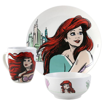 FunKids 2415-3570 Vajilla Familiar Porcelana, Colección Princesas Disney, Diseño Cenicienta, Bella, Rapunzel y Ariel, Vajilla 12 piezas, para 4 personas, Multicolor