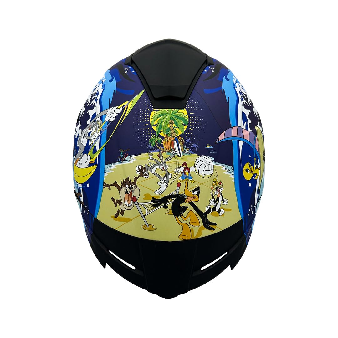 Casco Modular - DC - Visor Anti Baho Motocicleta Marca Edge - Visor Doble ANTIVAHO Certificado Dot Moto - Cascos Motocross Pegatina Pegatinas Protector Mujer Hombre (Looney Tunes Mate, S)