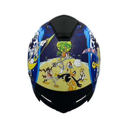 Casco Modular - DC - Visor Anti Baho Motocicleta Marca Edge - Visor Doble ANTIVAHO Certificado Dot Moto - Cascos Motocross Pegatina Pegatinas Protector Mujer Hombre (Looney Tunes Mate, S)