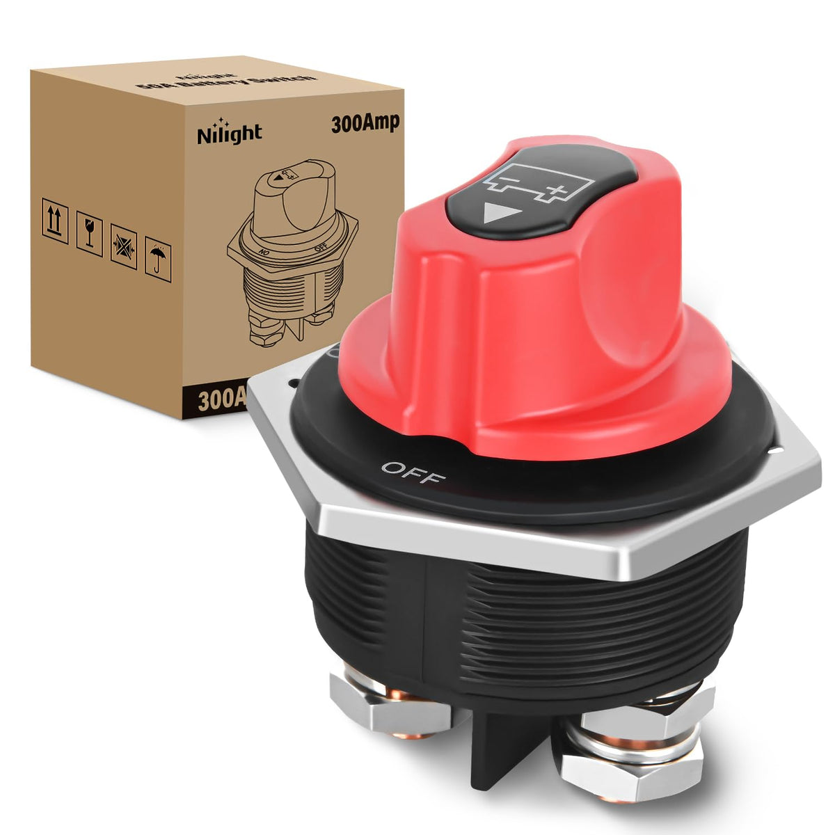 Nilight - Interruptor de desconexión de batería 300 A, aislador de desconexión maestra de 12 V-48 V, interruptor de corte de encendido, impermeable, resistente para barco, coche, RV, ATV, UTV, yate, 2 - Interruptor de encendido - apagado 300 A