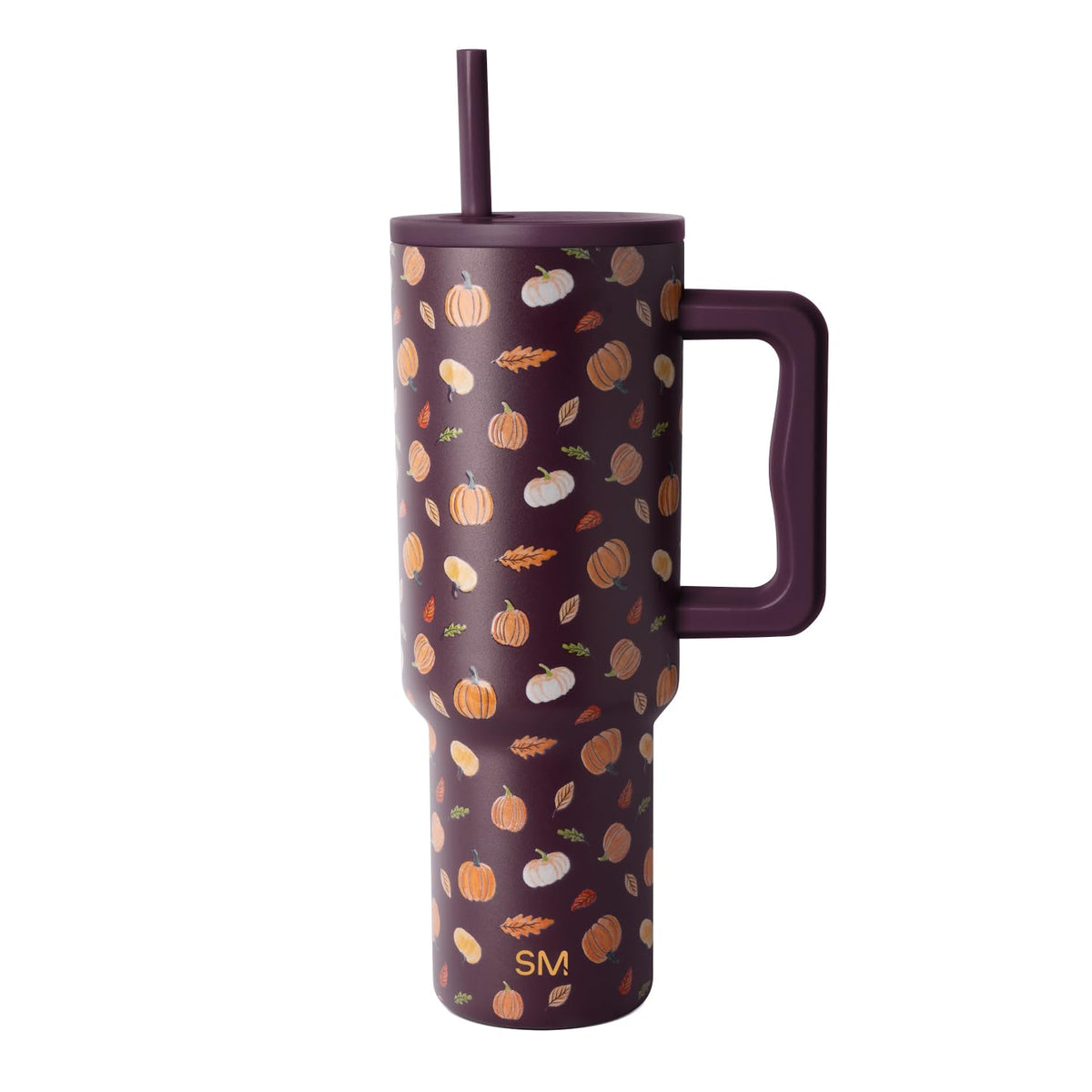 Simple Modern Trek Vaso Térmico con Asa y Popote, Acero Inoxidable, 890-1180 ml - 1180ml - Pumpkin & Leaves